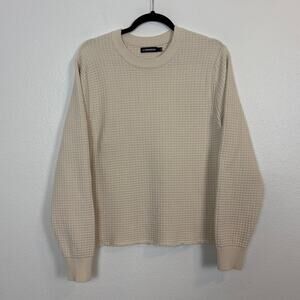 J. Lindberg Waffle Knit Cream Crewneck Raw Hem Sweater Large